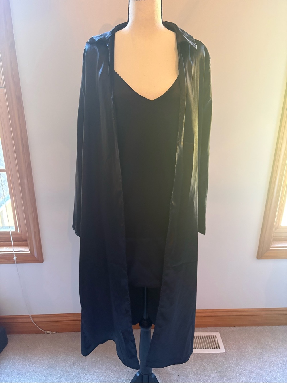 Fashion Nova Black Satin Duster Mini Dress Cover-Up
